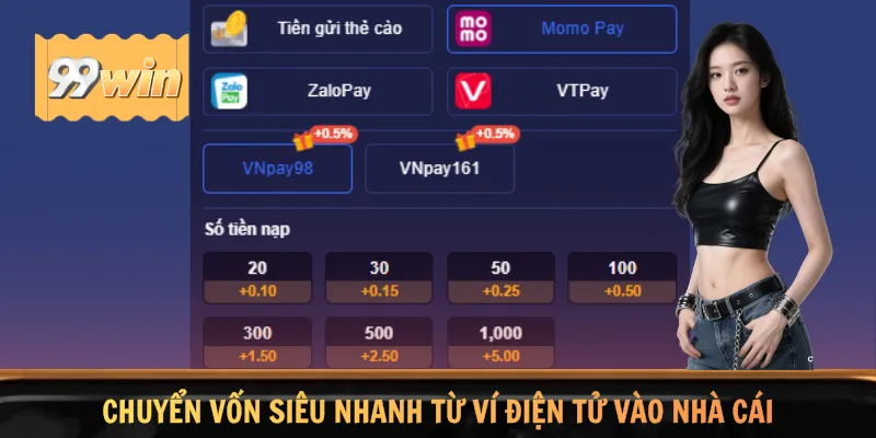 Chuyển vốn siêu nhanh từ ví điện tử vào nhà cái